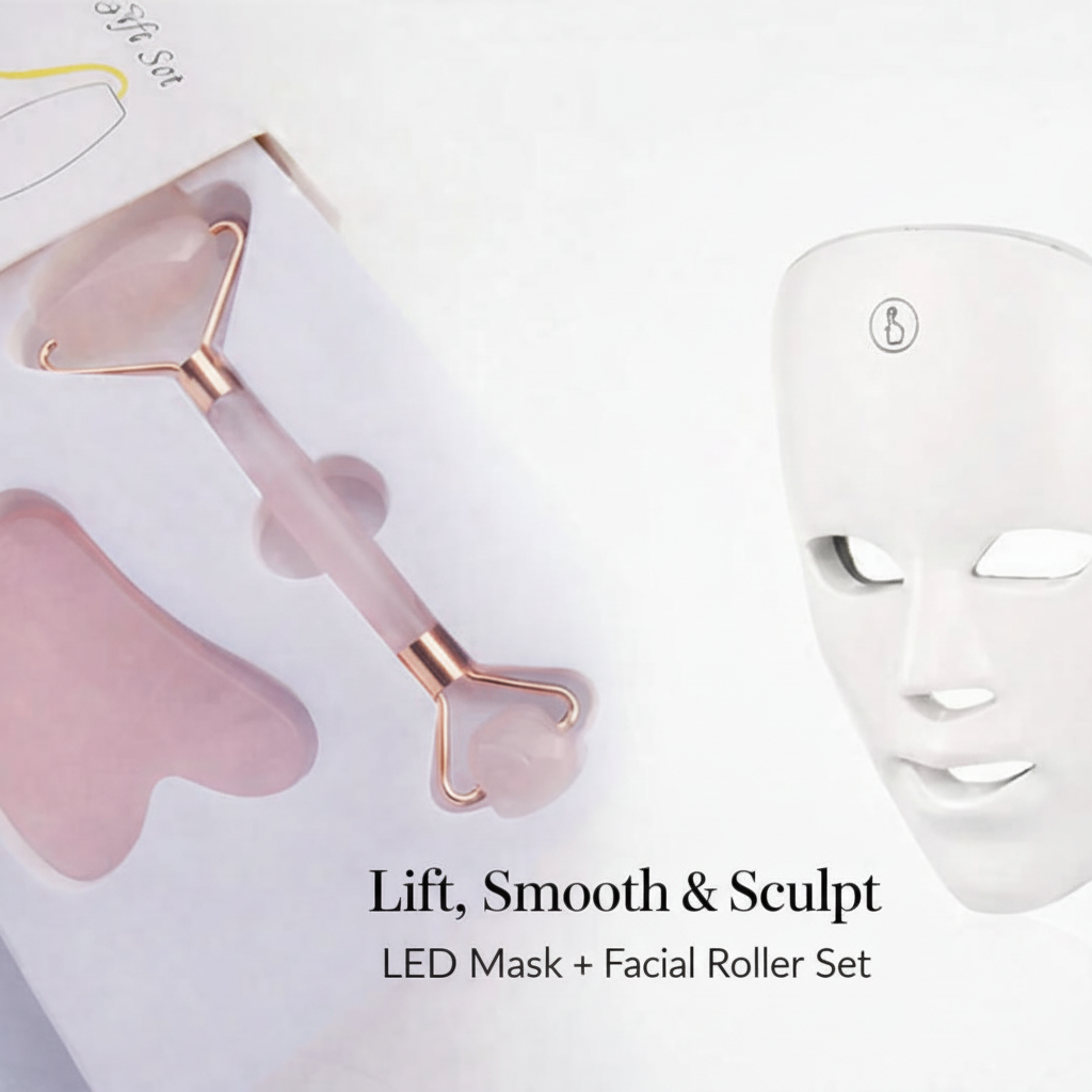 Lift, Smooth & Sculpt LED Mask + Facial Roller Set cropped to 100x100